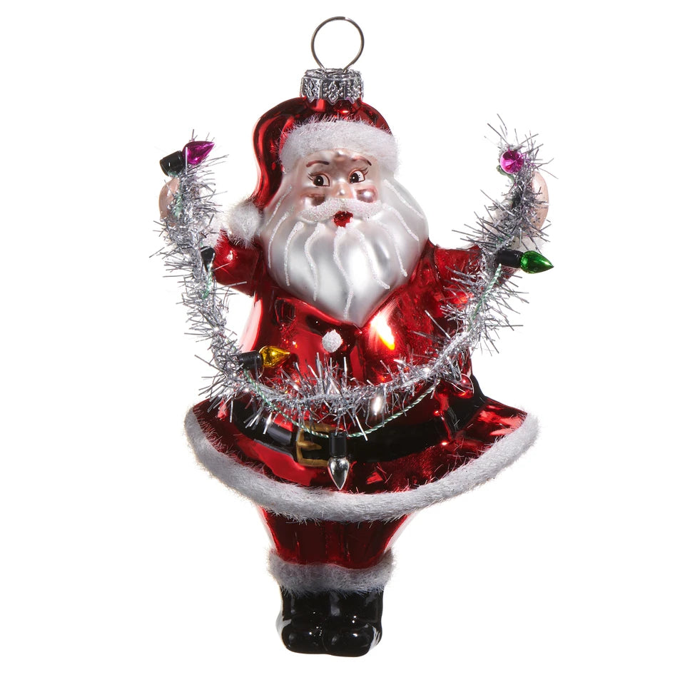 Santa Holding Lights Ornament 5"
