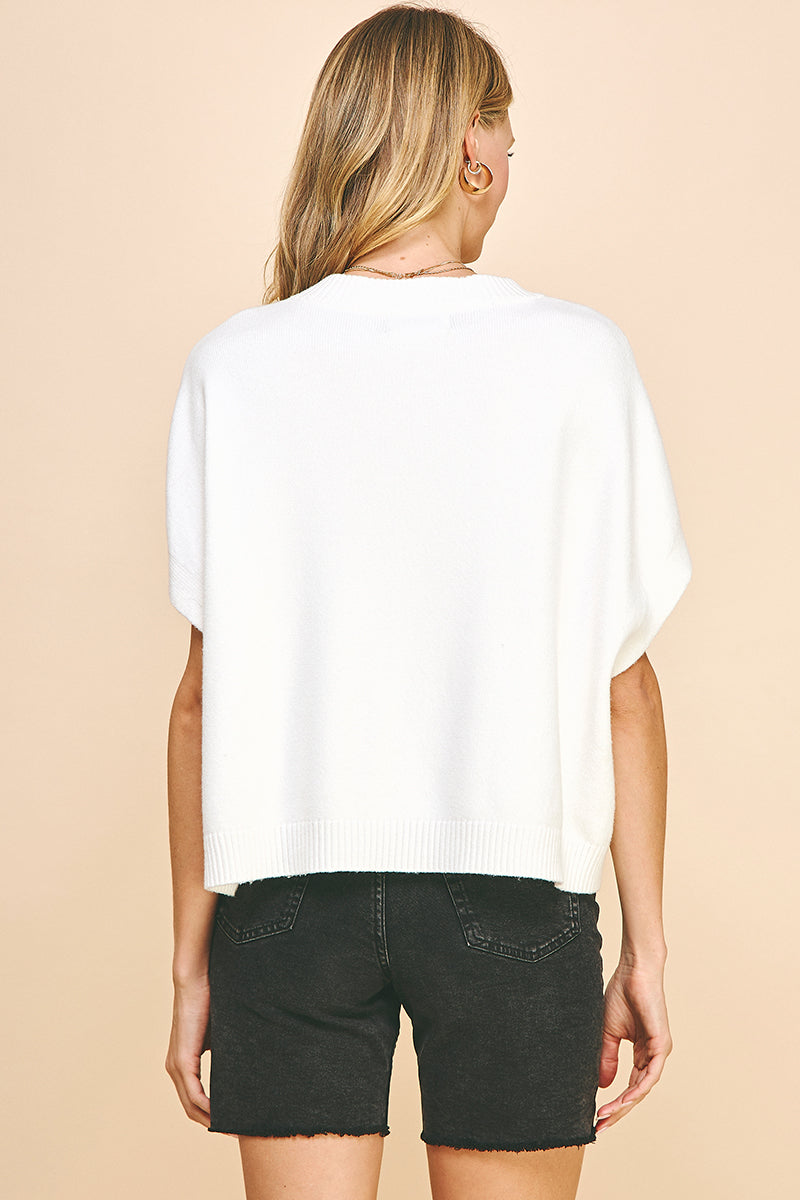 Dropped Shoulder Sweater Top | Teal and Ivory