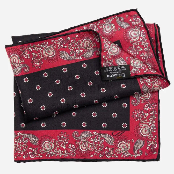 Sangiovese - Silk Pocket Square - Black and Red
