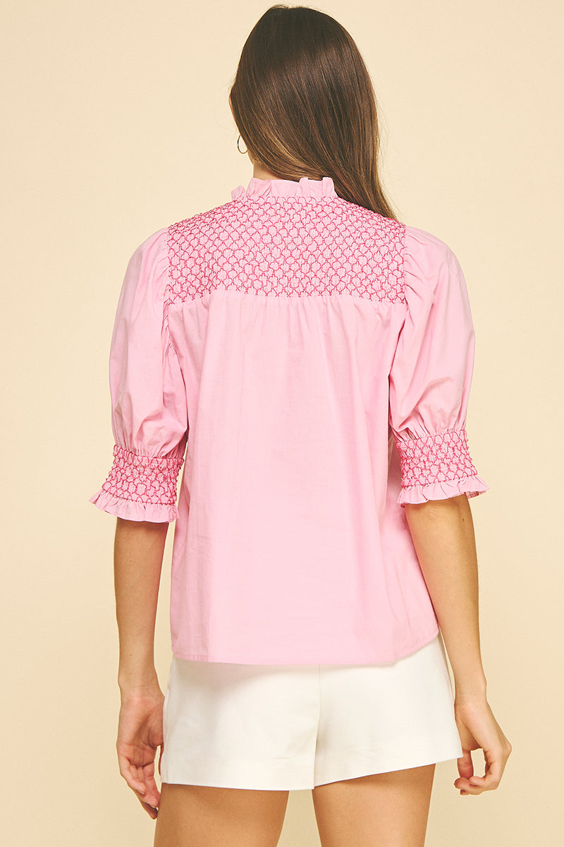 Louisa Embroidered Blouse - Pink