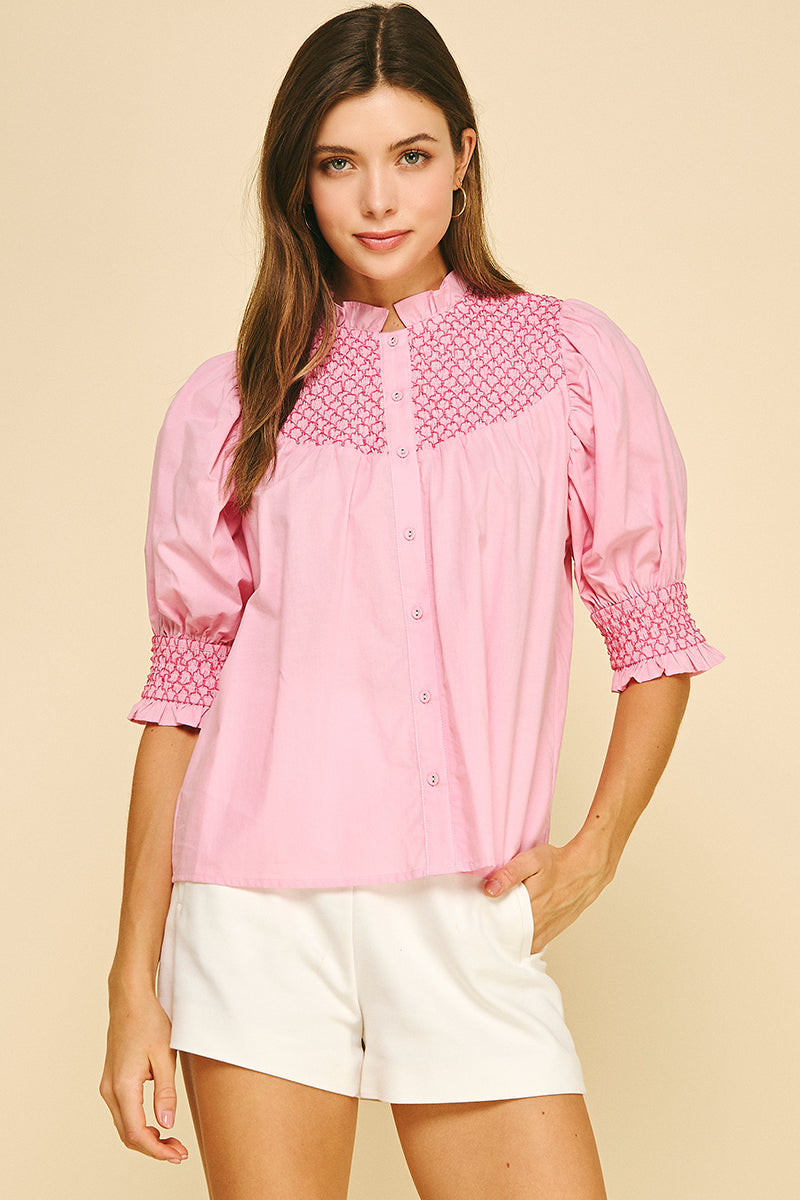 Louisa Embroidered Blouse - Pink