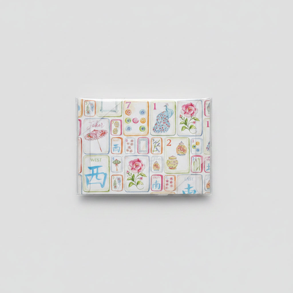 Petite Note Combo - Mahjong Tiles with Peacocks and Blue Bamboo Trellis