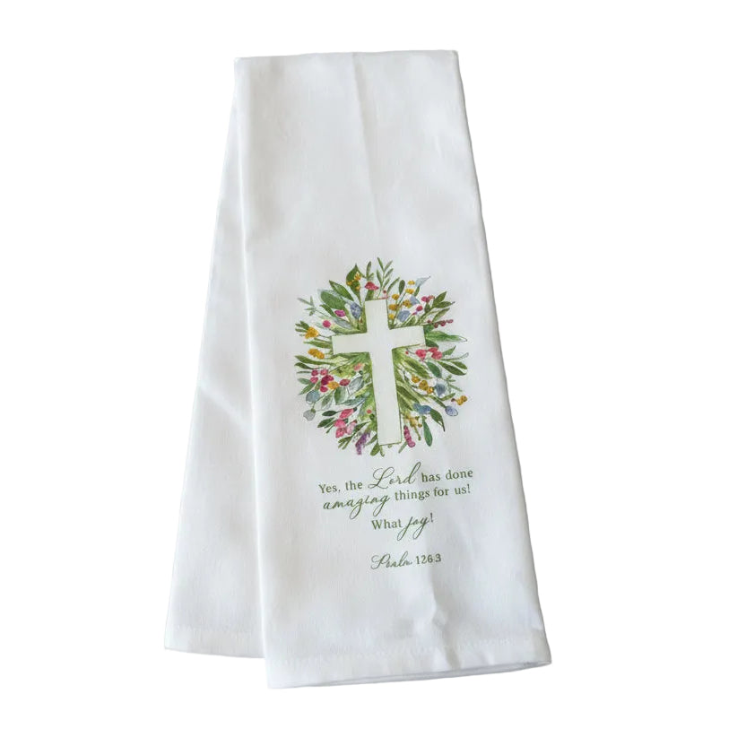 Kitchen Towel - Friendship Cross in Spring Flowers with Scripture