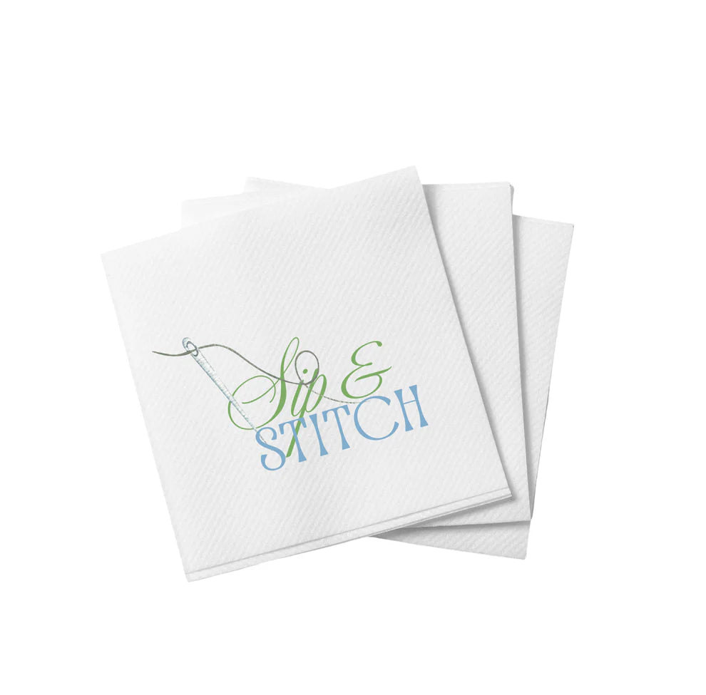 Sip & Stitch Needlepoint Cocktail Napkin - Set of 20