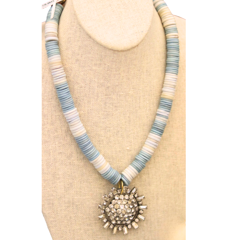 1940's Brooch 1960's Bone Beads Necklace