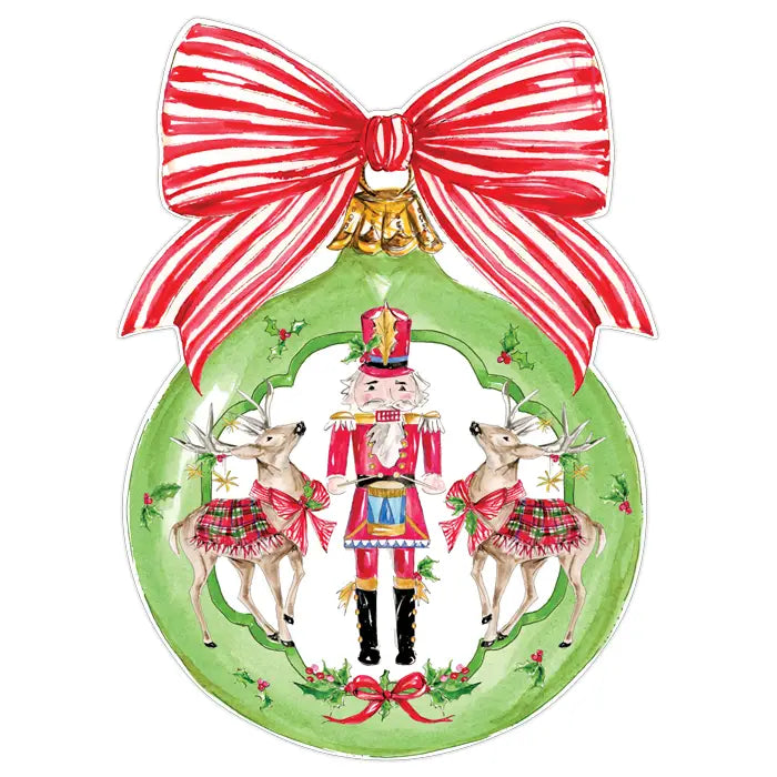Posh Die-Cut Placemat-Handpainted Nutcracker and Reindeer with Holly
