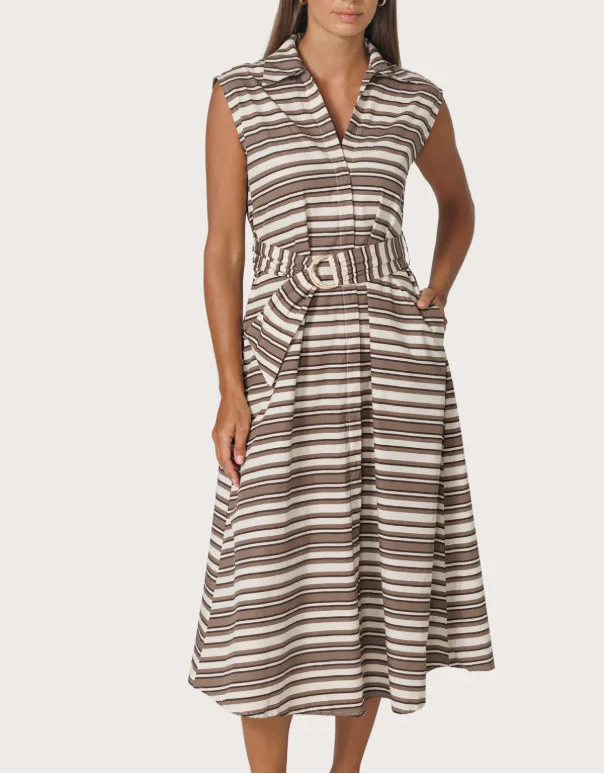 Chloe Poplin Dress - Beachmark Stripe