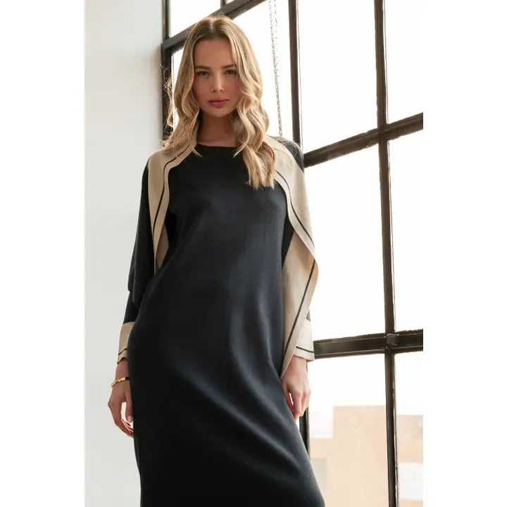 Safira Sweater Shawl - Navy/Khaki