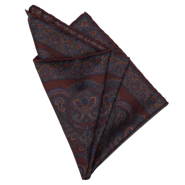 Lario - Double Sided Silk Pocket Square - Burgundy & Navy