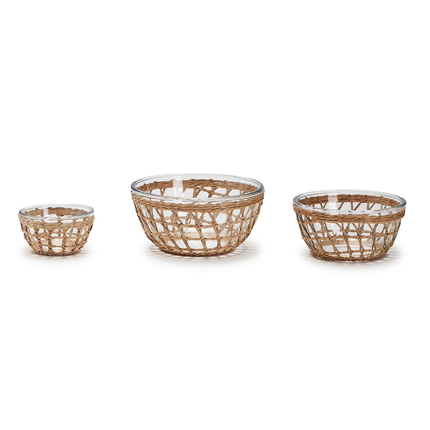 Island Chic Glass Bowls with Removable Hand-Woven Lattice  - Set of 3