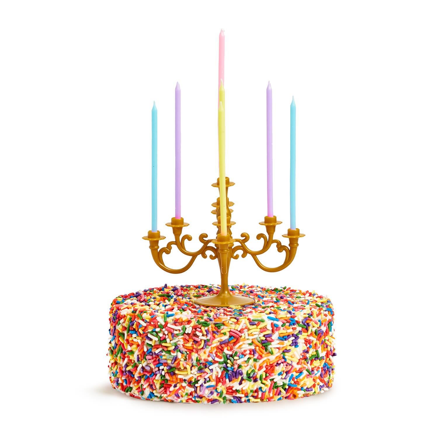 Candelabra Cake Topper with 9 Multi-Color Candle - (four colors)
