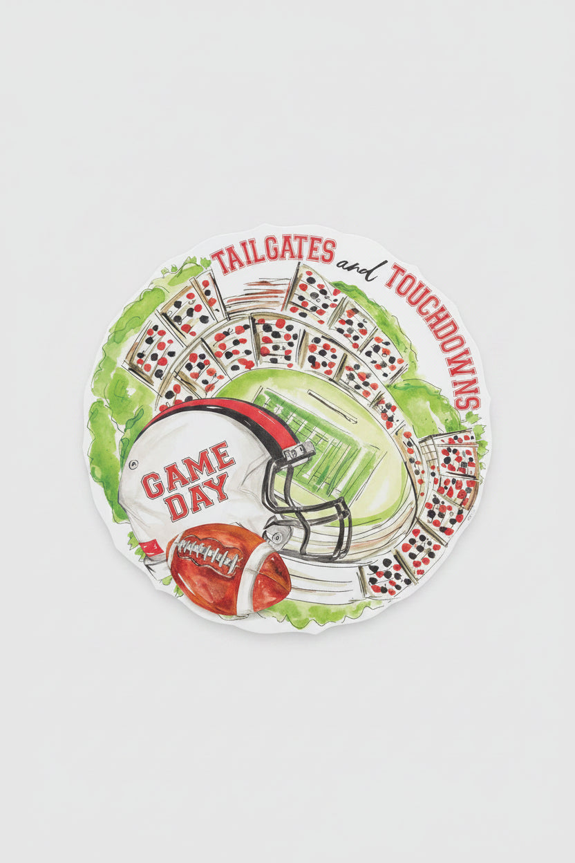 Red and Black Tailgates and Touchdowns Stadium and Helmet Placemats