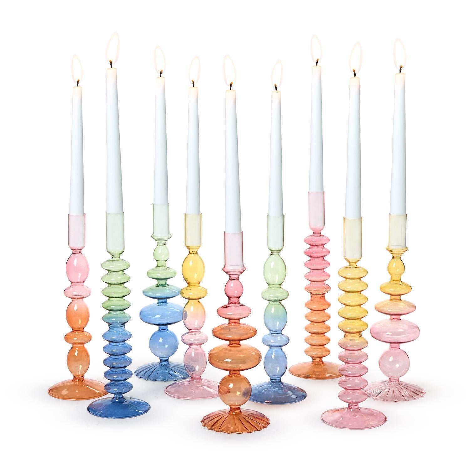 Hand-Blown Glass Candlesticks - 3 Gradiant Colors