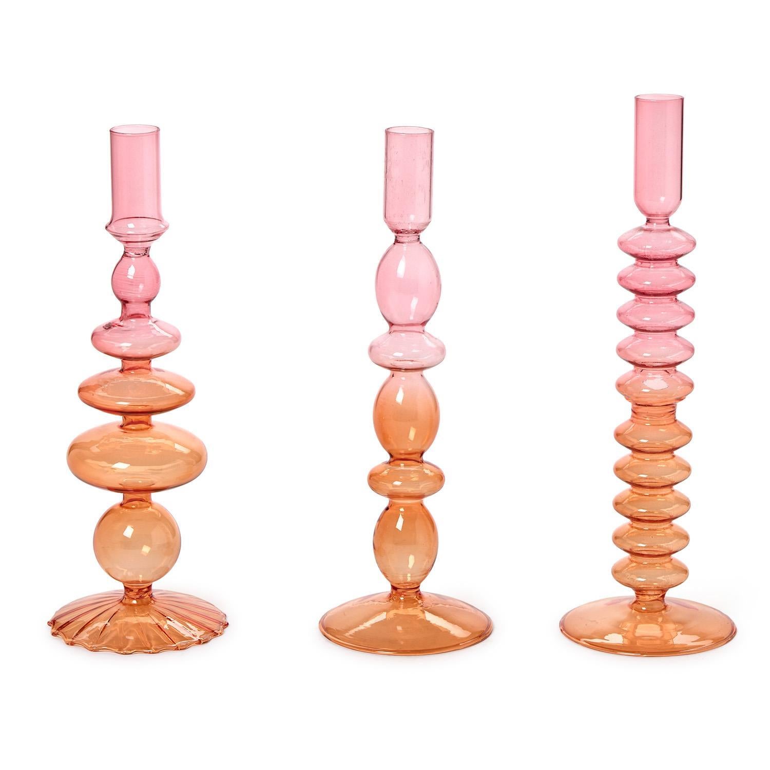Hand-Blown Glass Candlesticks - 3 Gradiant Colors