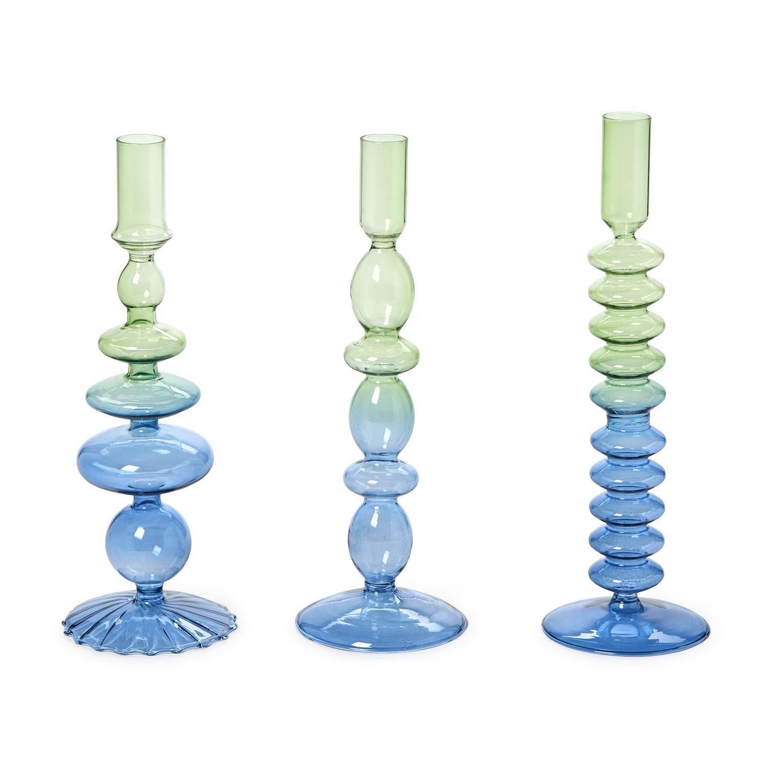 Hand-Blown Glass Candlesticks - 3 Gradiant Colors
