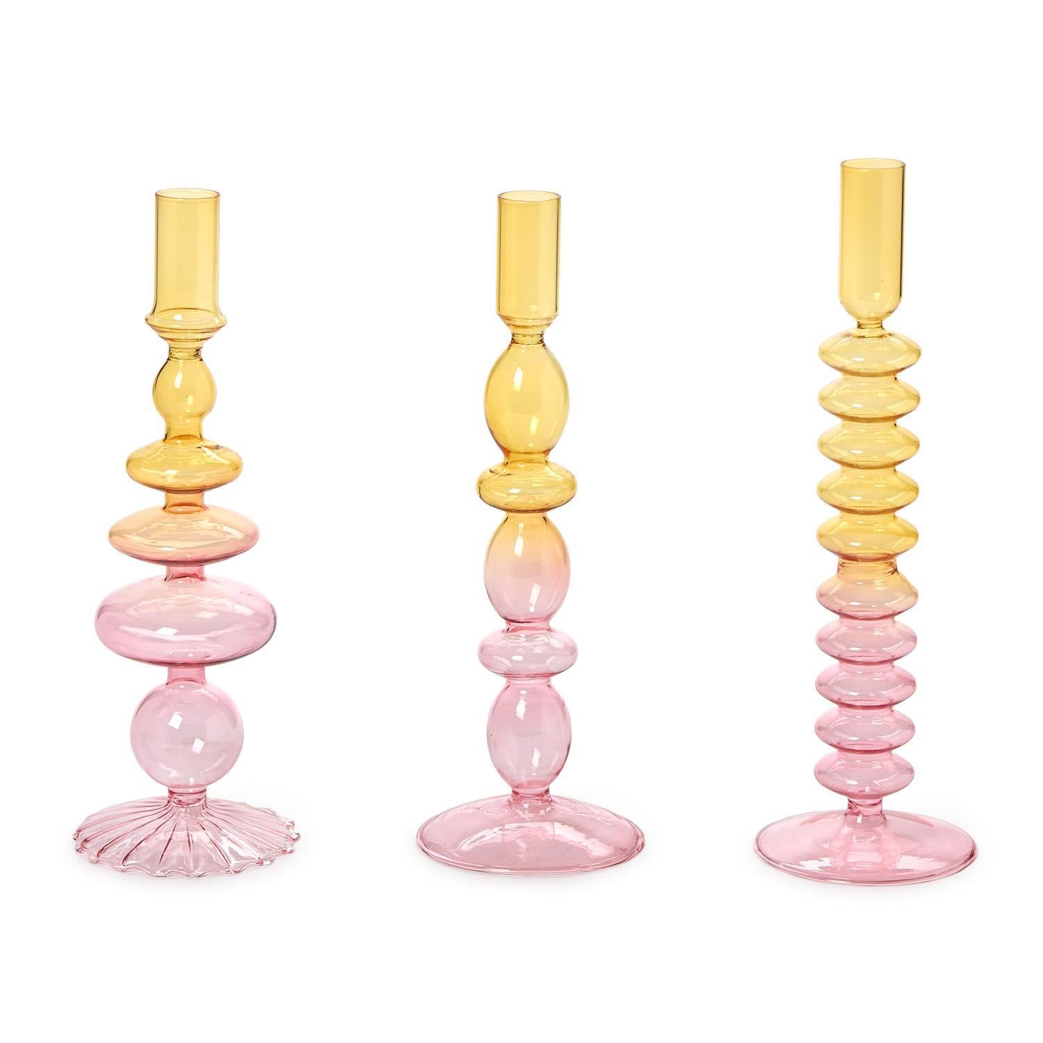 Hand-Blown Glass Candlesticks - 3 Gradiant Colors
