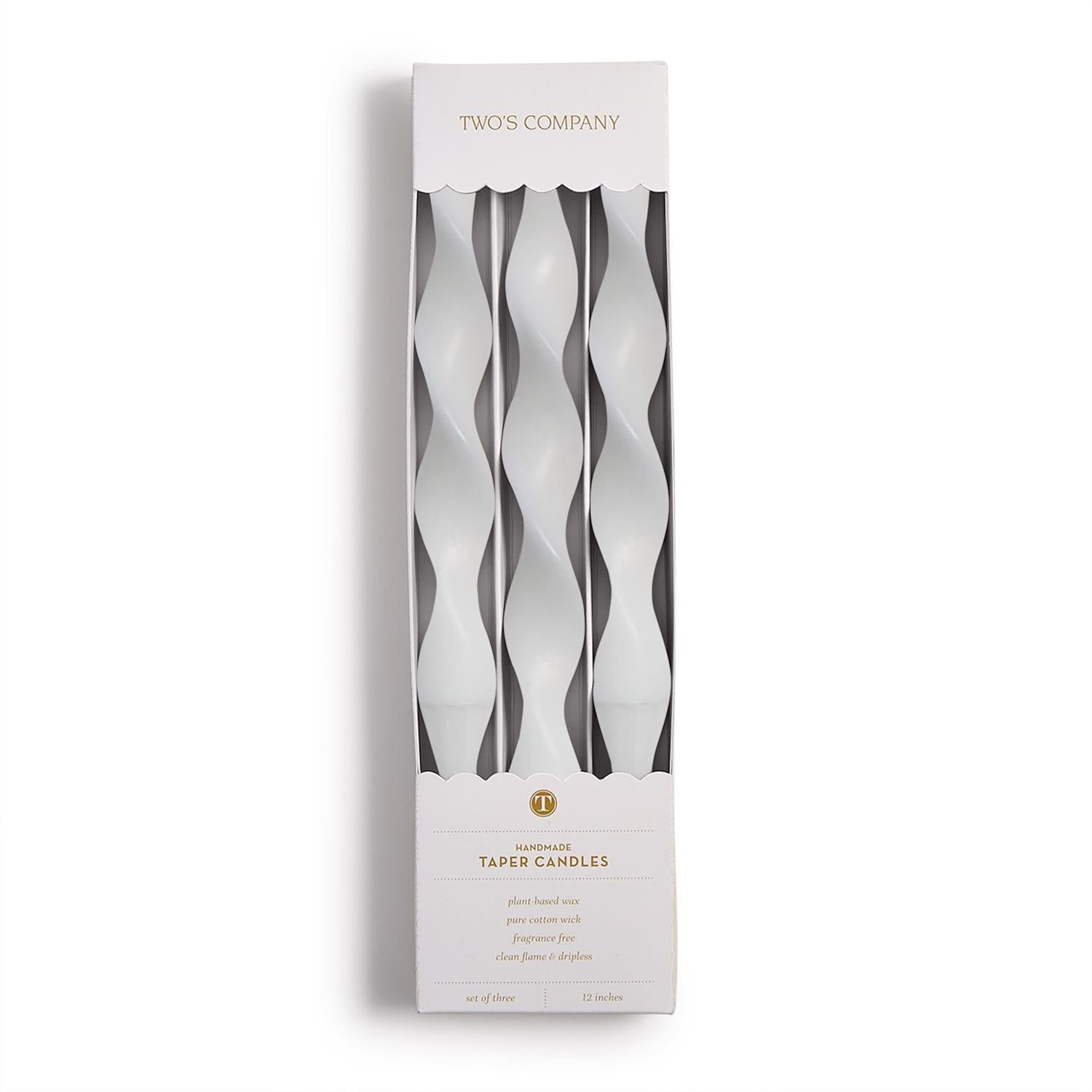 Twist and Glow White 12" Taper Candles - Box of 3