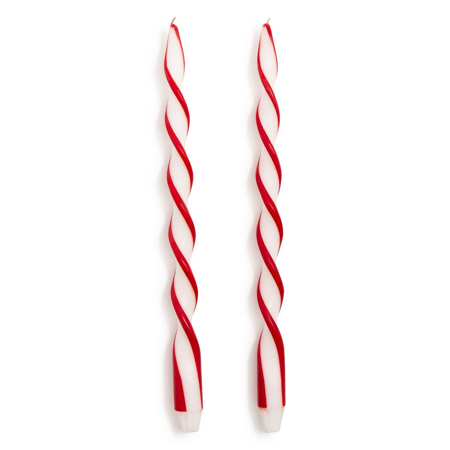Red Ribbon Twist Taper Candles - Set of 2