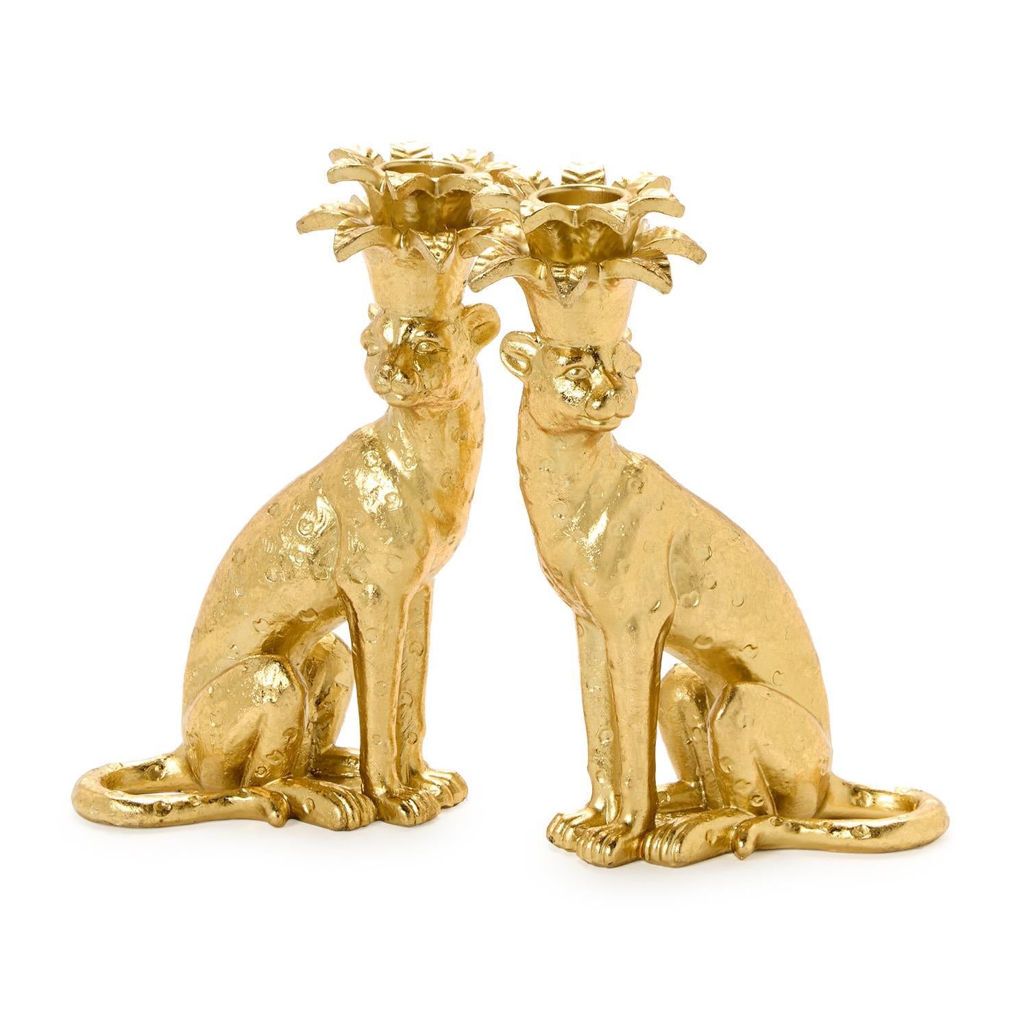 Gold Leopard Taper Candlestick Candleholders - Set of 2