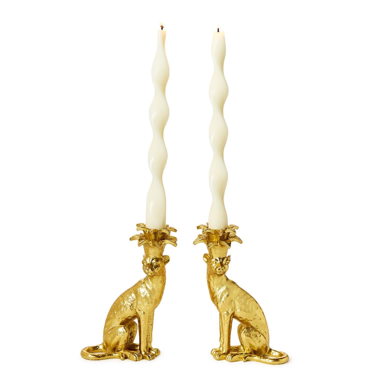 Gold Leopard Taper Candlestick Candleholders - Set of 2