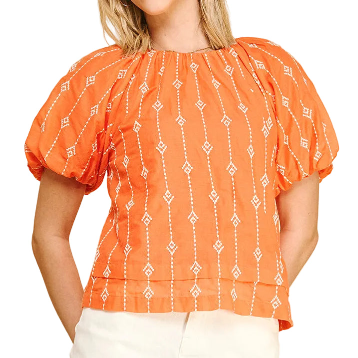 Embroidered Detail Blouse Top - Orange