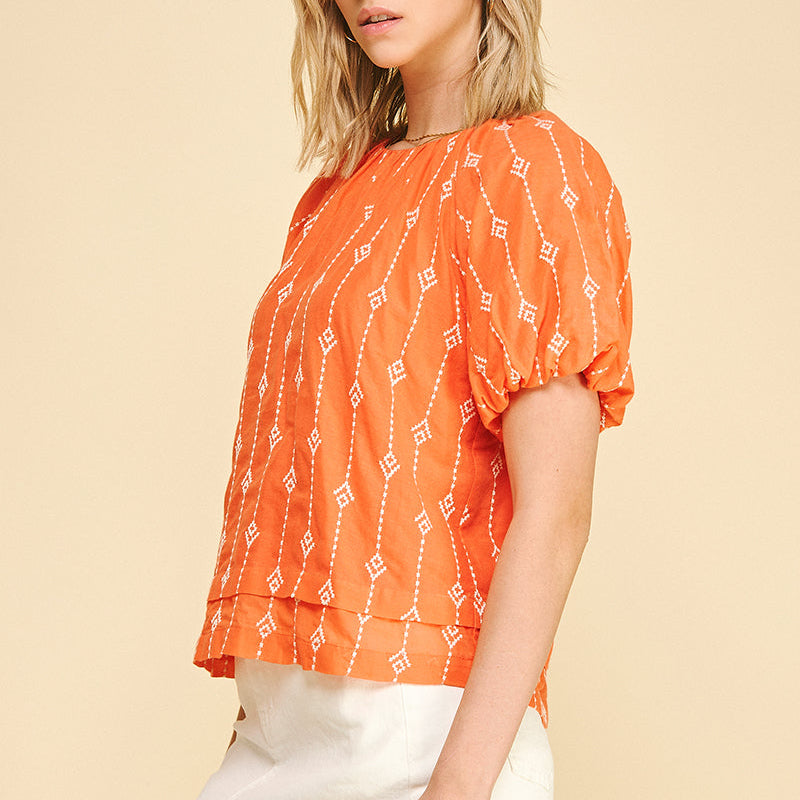 Embroidered Detail Blouse Top - Orange