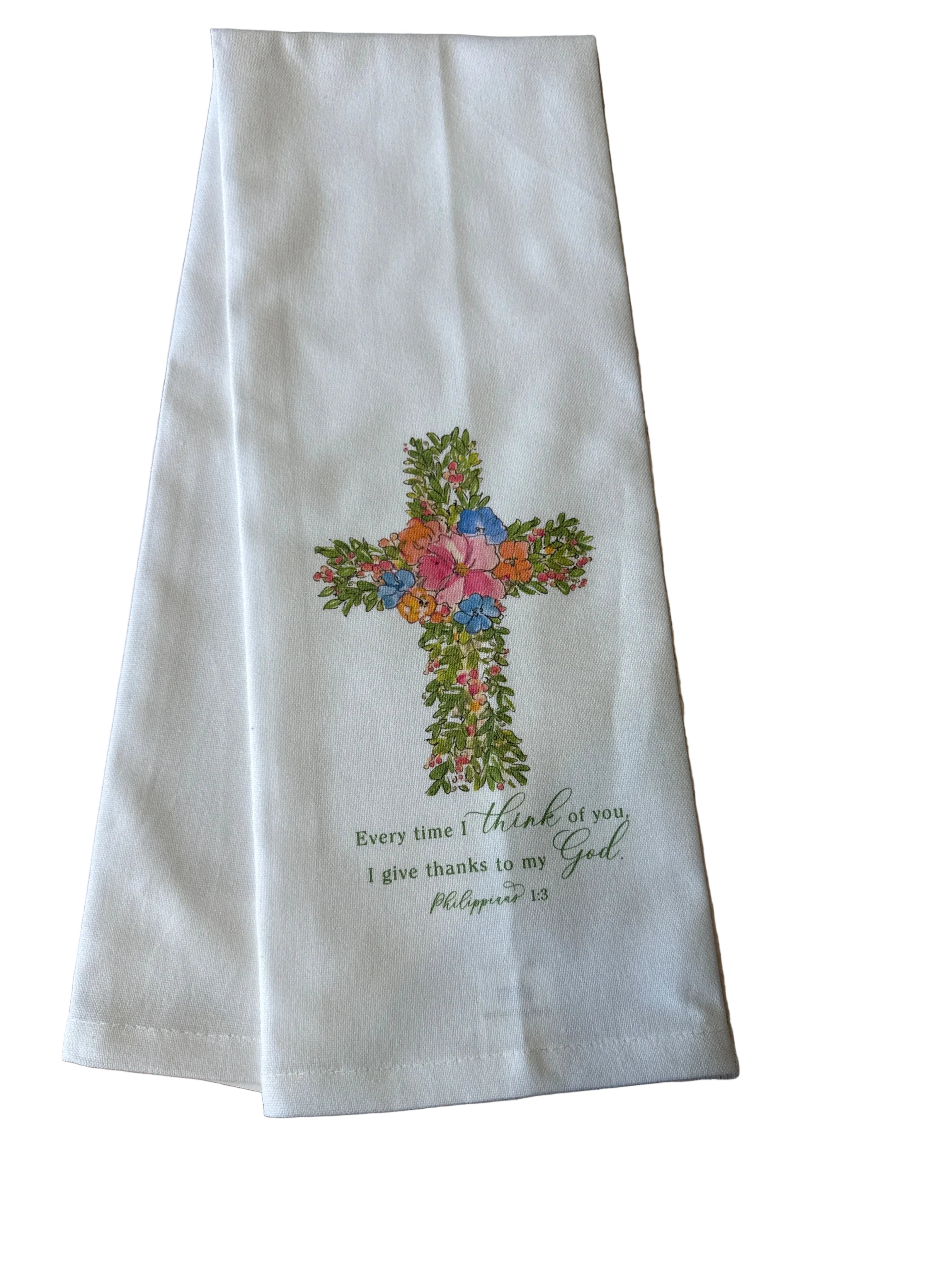 Kitchen Towel - Friendship Spring Floral Cross with Scripture