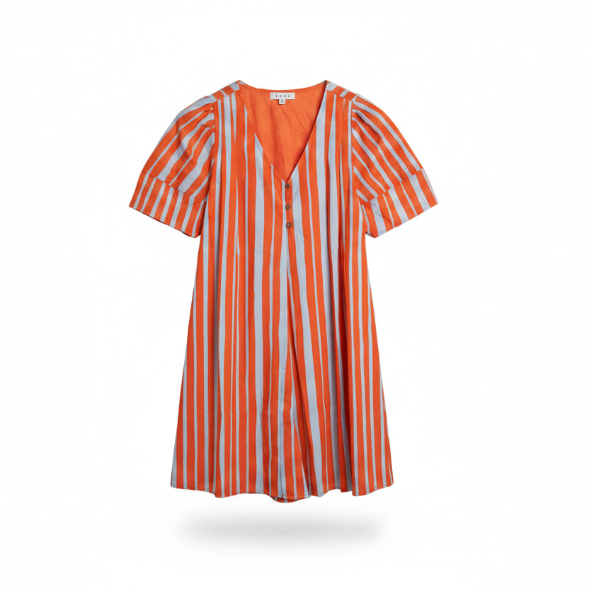 V-Neck Button Front Striped Dress