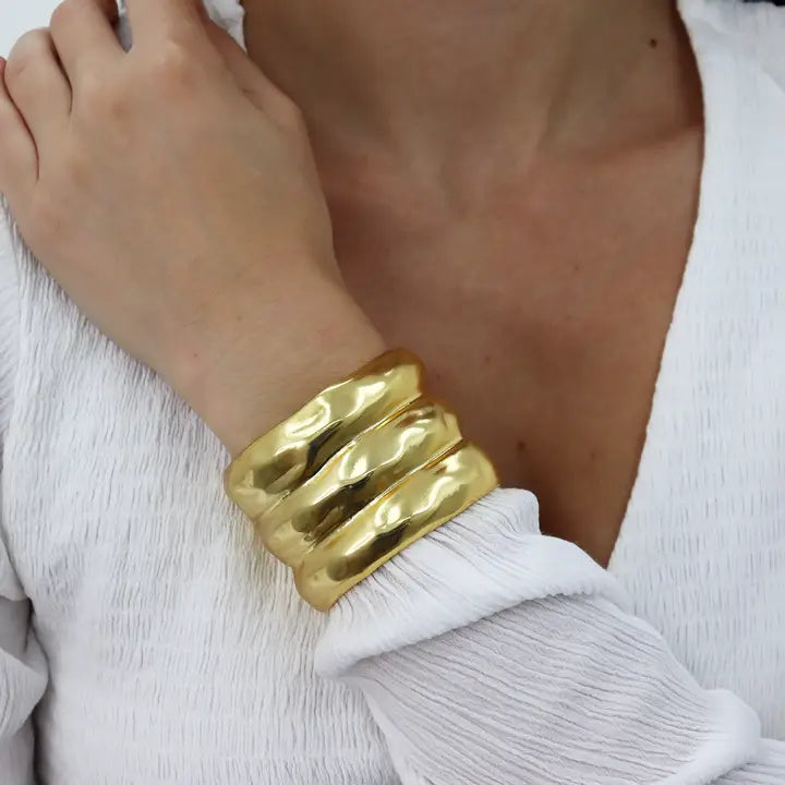Bubble Textured Three Row Cuff - Gold