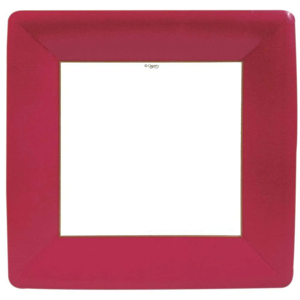 Grosgrain Border Square Dinner Plates - Red and Blue