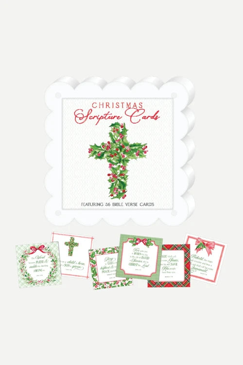 4x4 Flat Card with Frame - Holly with Berries and Red Bows Scripture Cards