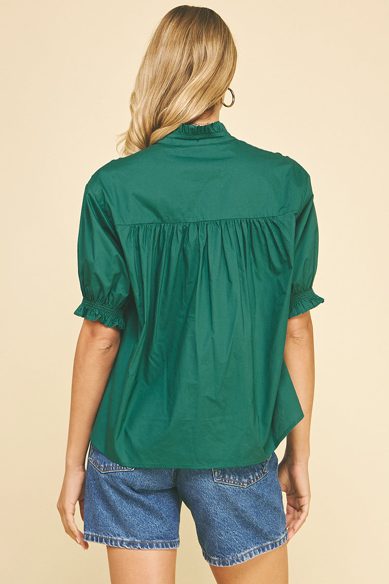 Balloon Sleeve Blouse Top | Forest Green