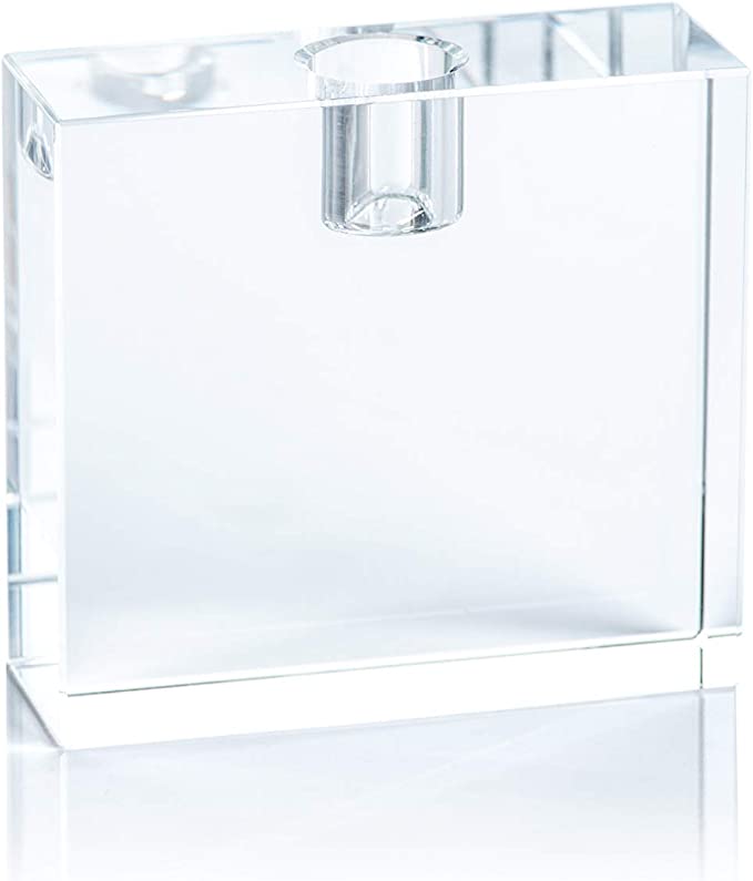 Square Crystal Glass Taper Holder - Clear 4"
