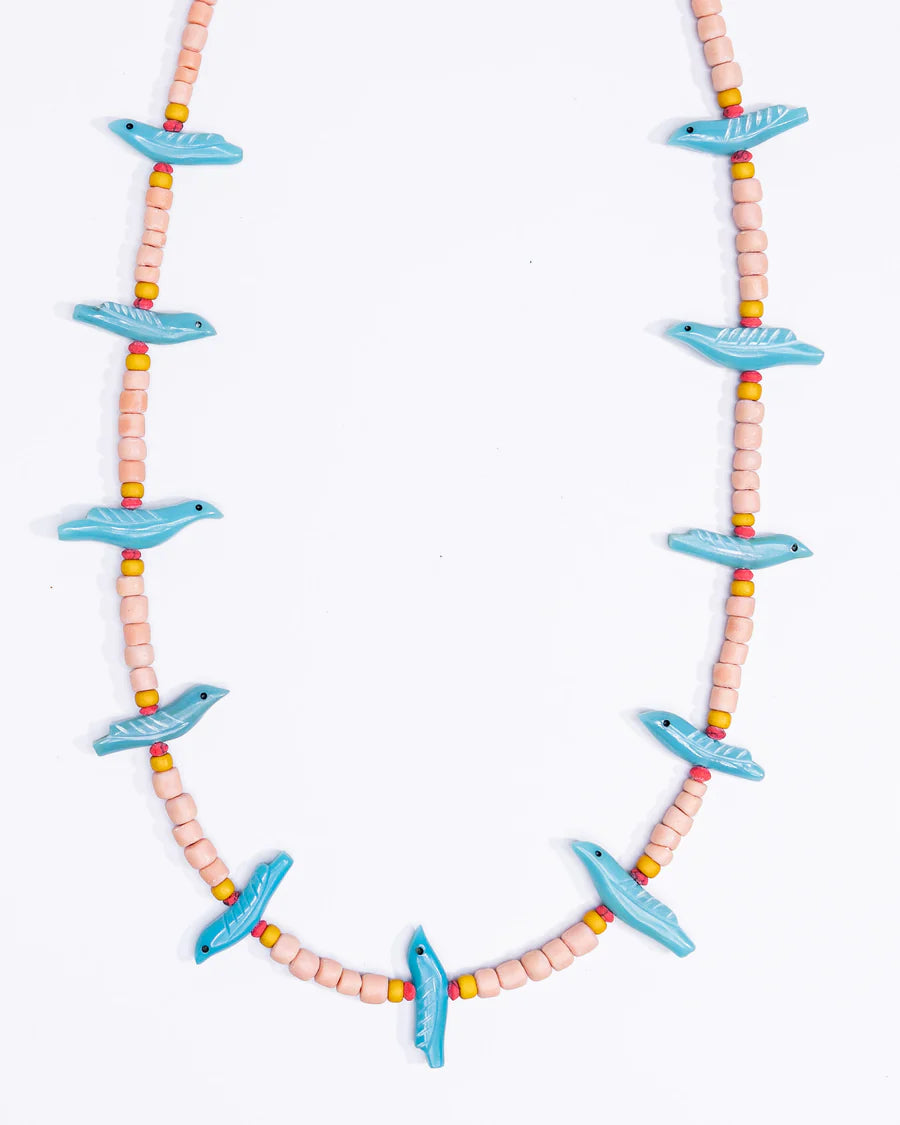 Turquoise Bird Necklace | Light Pink