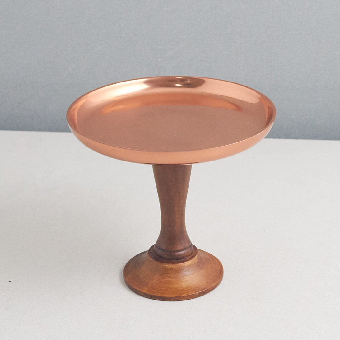Copper Cake Platter with Teak Base - Small