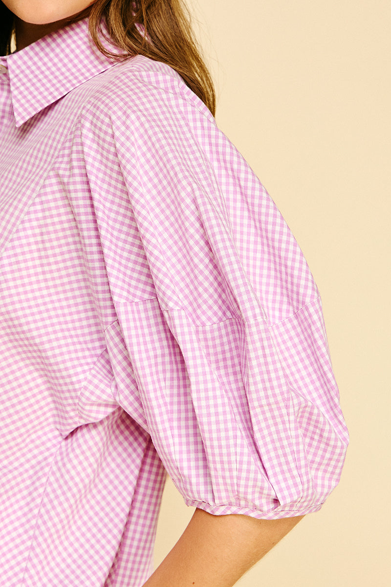 Gingham Button Down Top - Lavender