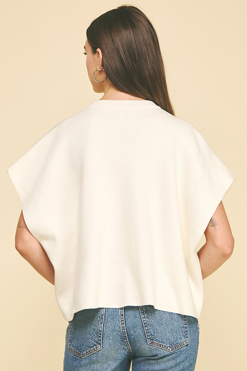 Button Down Cap Sleeve Sweater | Ivory