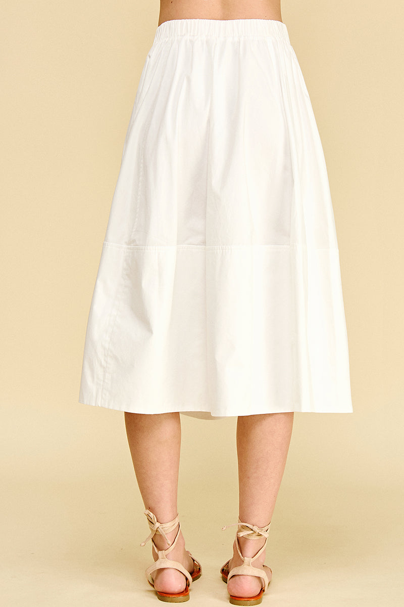 Solid Poplin Midi Skirt - White