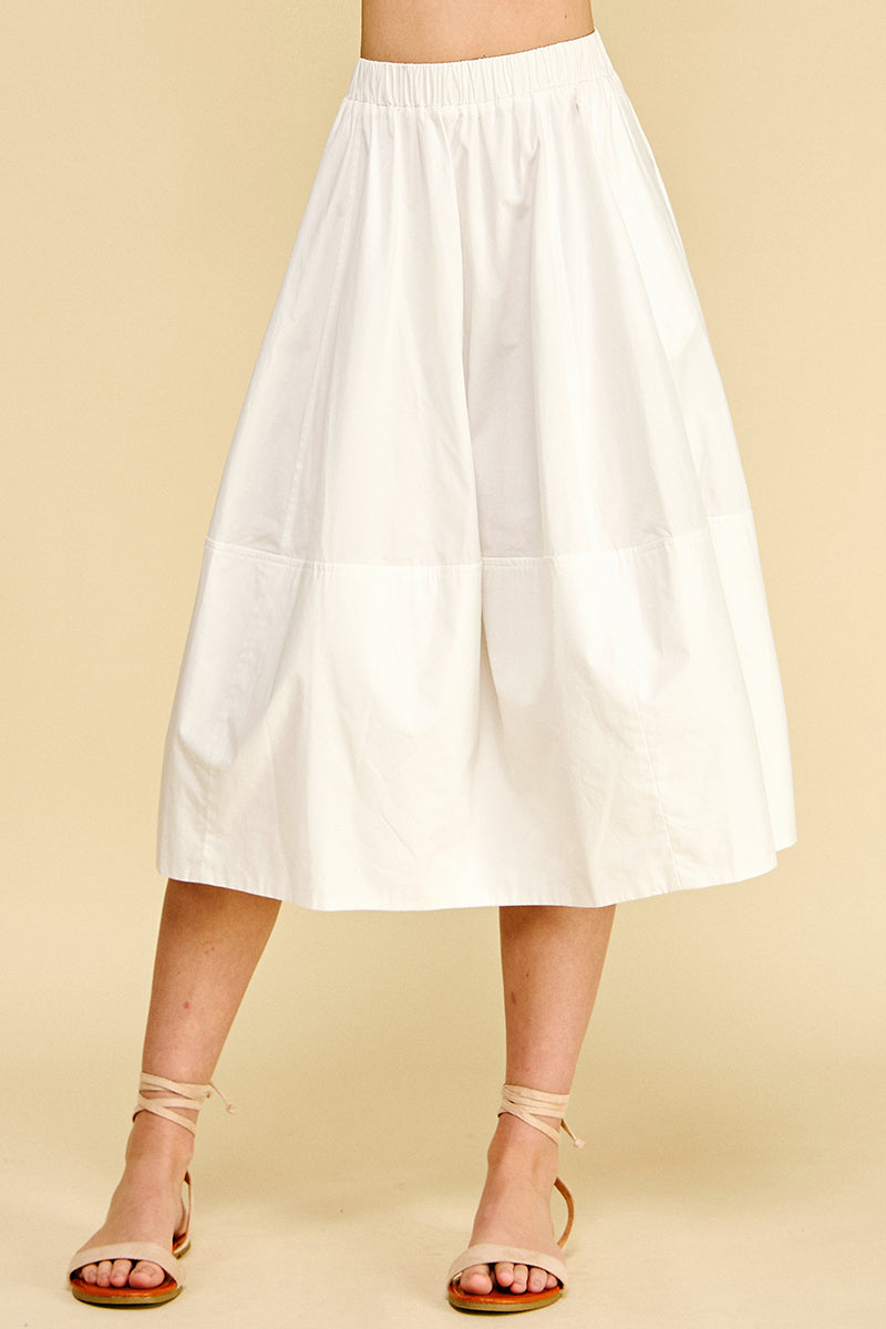 Solid Poplin Midi Skirt - White