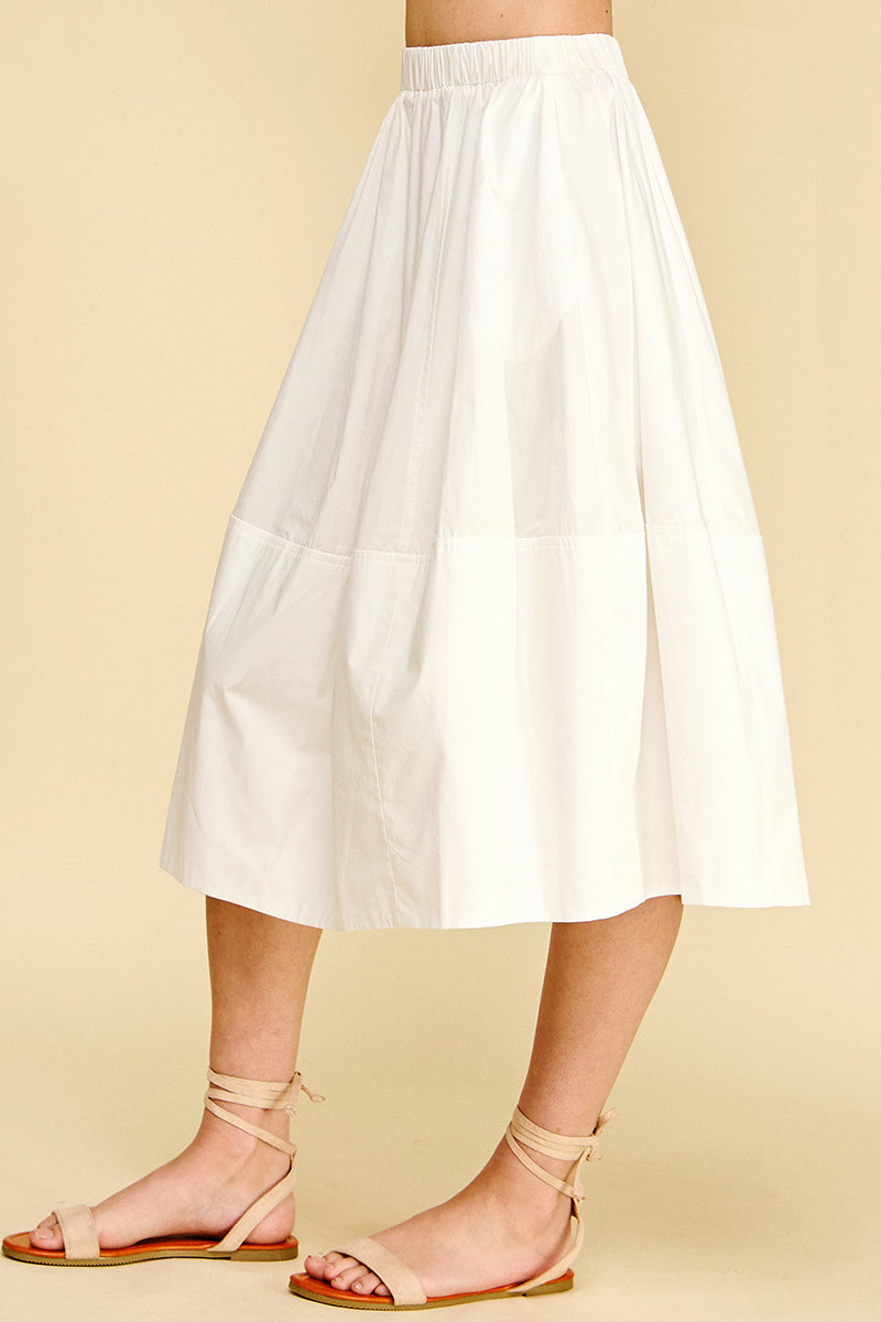 Solid Poplin Midi Skirt - White