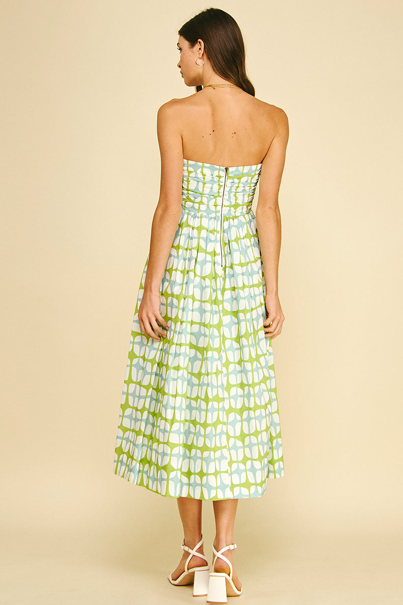 Geometric Print Midi Dress | Aqua Green