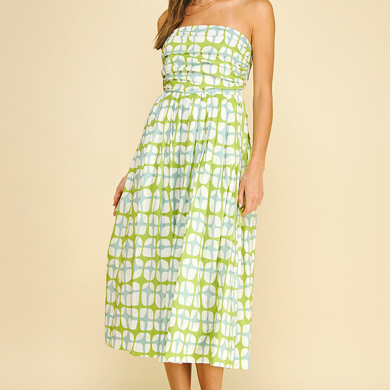 Geometric Print Midi Dress | Aqua Green