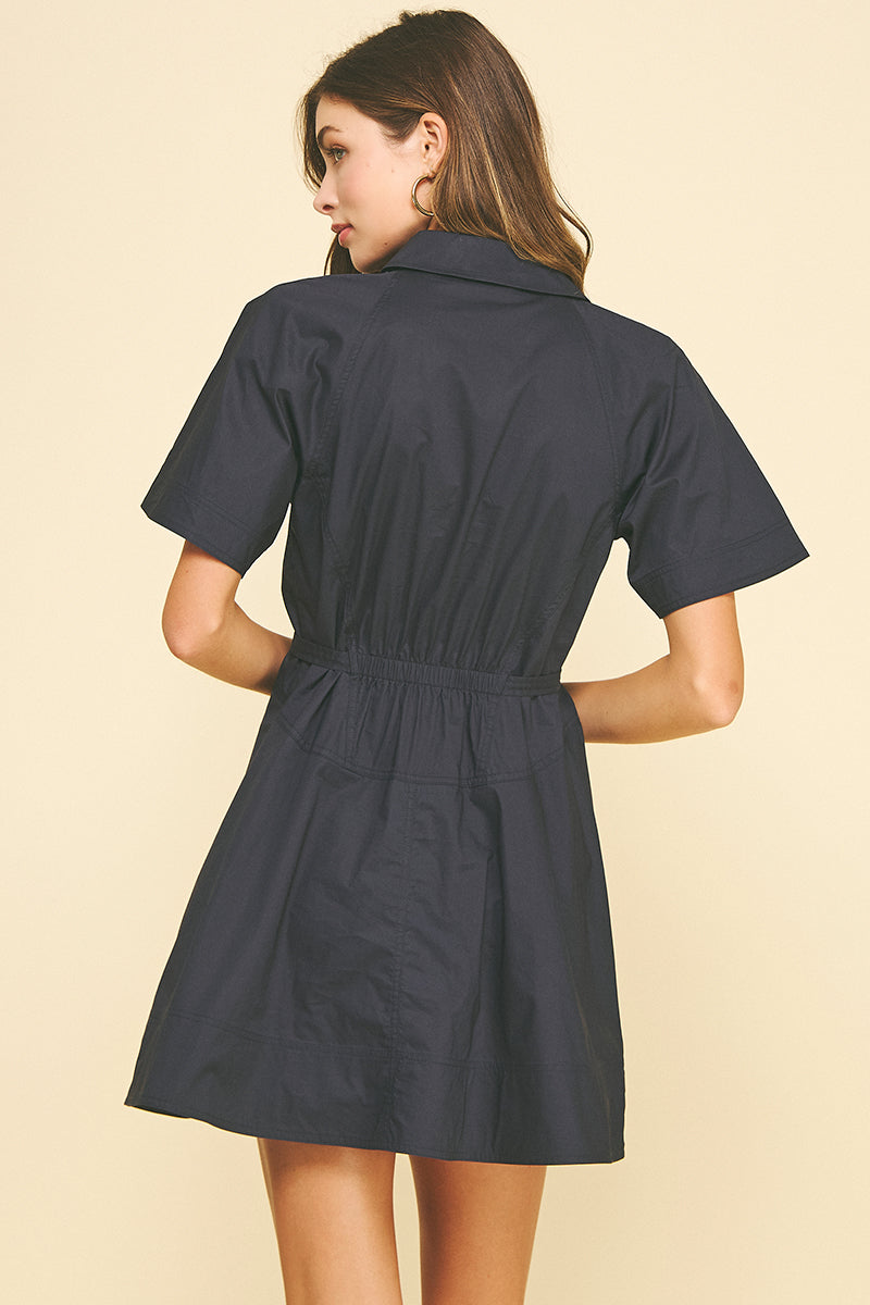 Button Down Mini Dress - Navy