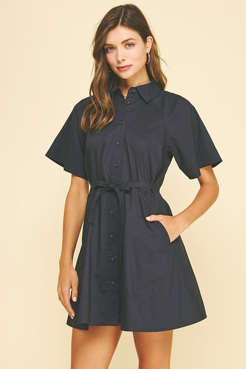 Button Down Mini Dress - Navy