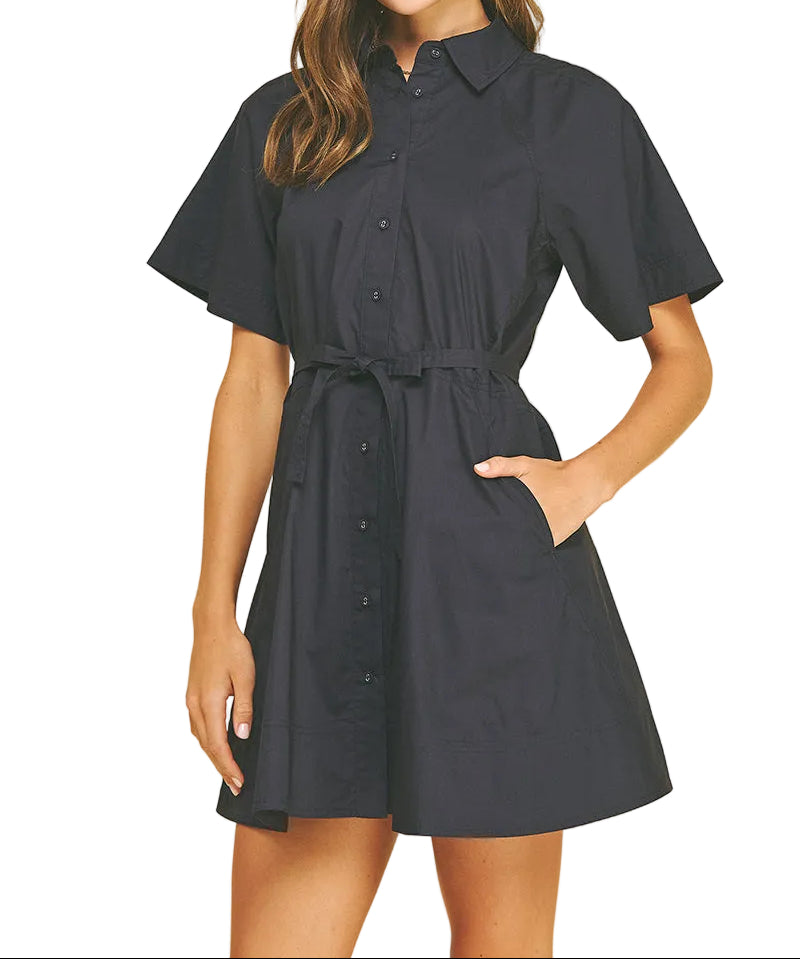 Button Down Mini Dress - Navy