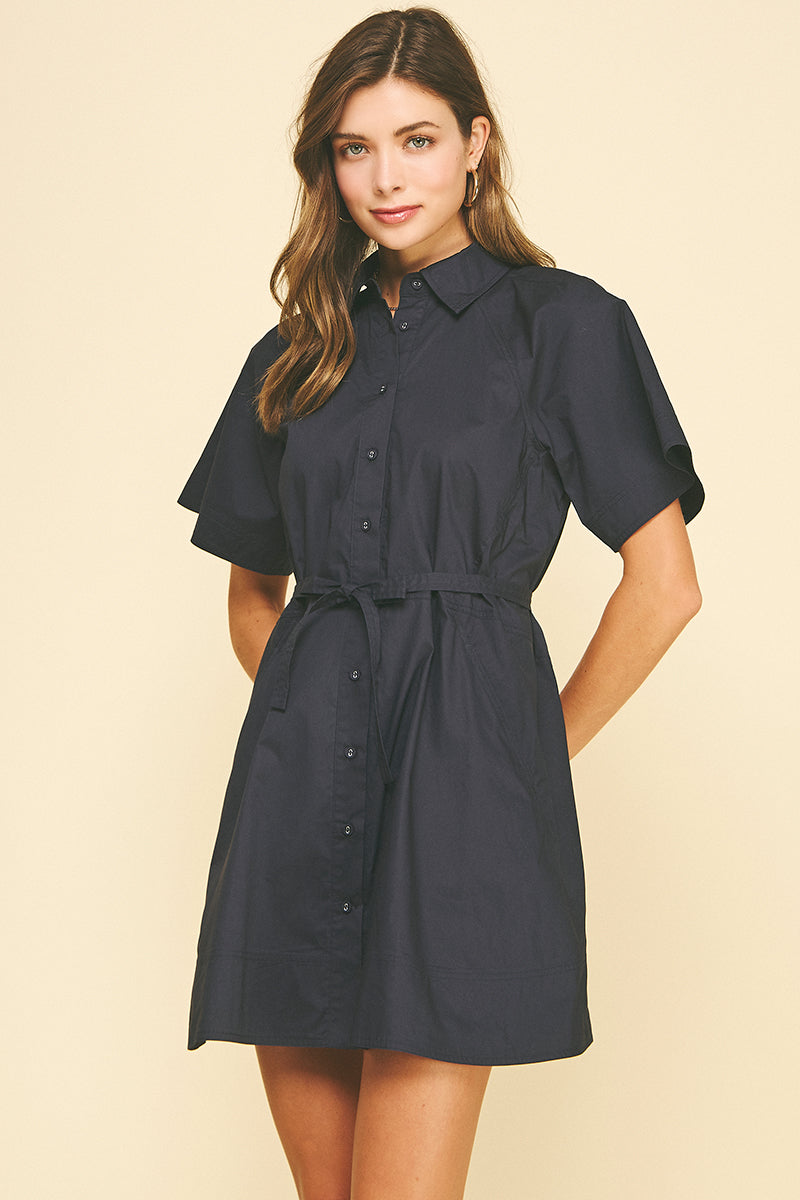 Button Down Mini Dress - Navy