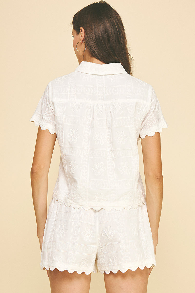 Embroidery Detailed Button Down Shirt - White