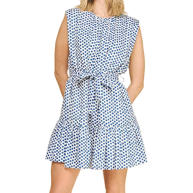 Polka Dot Tiered  Dress - Cobalt Blue