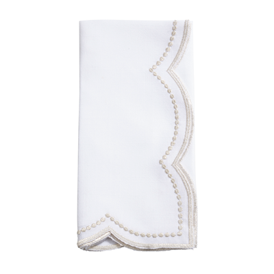 Embroidered Polka Dot Napkin with Scalloped Border | Champagne