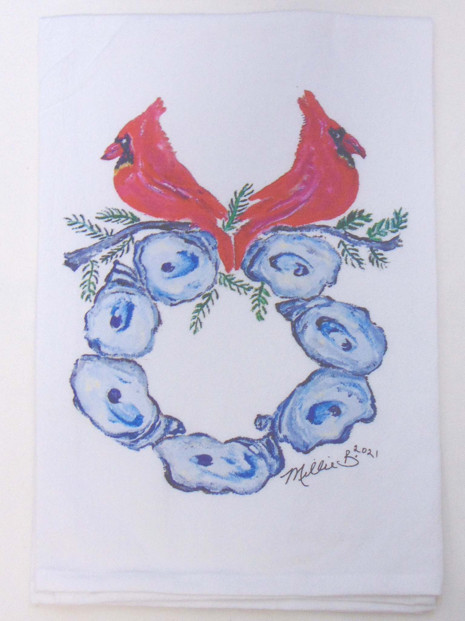 Cardinal Oyster Shell Wreath  Towel